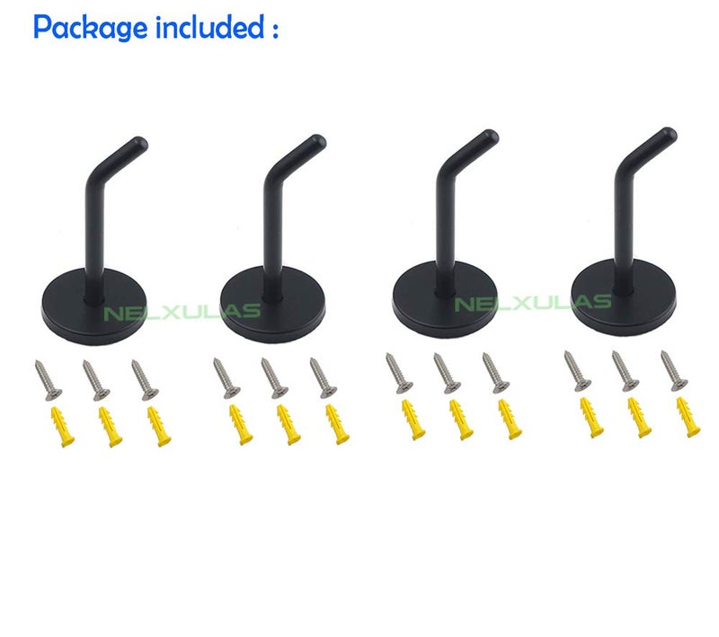 NELXULAS Classic Black Stainless Steel Heavy Duty Coat Hook, Durable Robe Hanger Wall Mount Hook, Perfect Touch Your Bathroom, Bedroom, Closets, Wardrobe, Kitchen (4", 4 PCS) - Image 2
